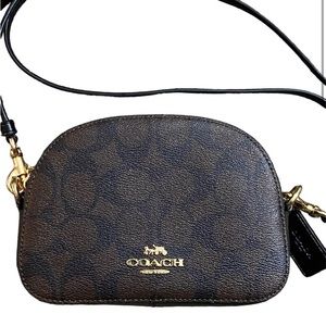 NEW Coach Brown Black Signature Mini Serena Crossbody satchel Bag